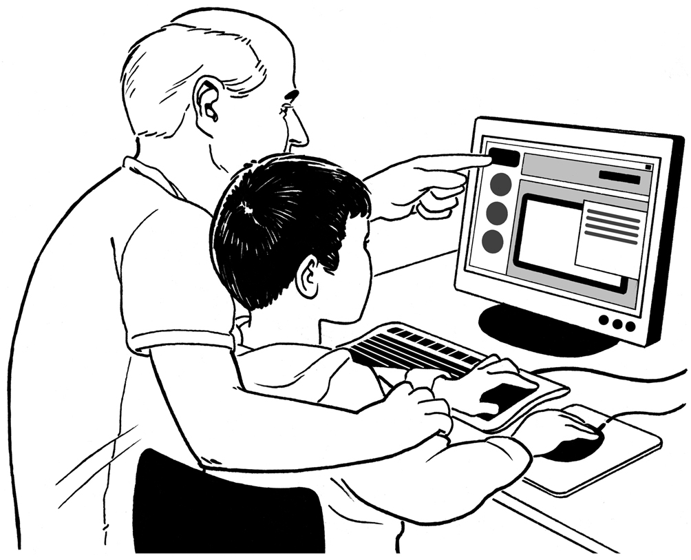 computer boy and dad